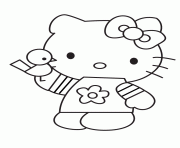 cartoon hello kitty holding bird