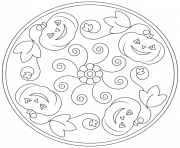 Printable halloween mandala pumpkins flowers coloring pages