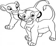 Printable Young Nala Walking with Simba coloring pages