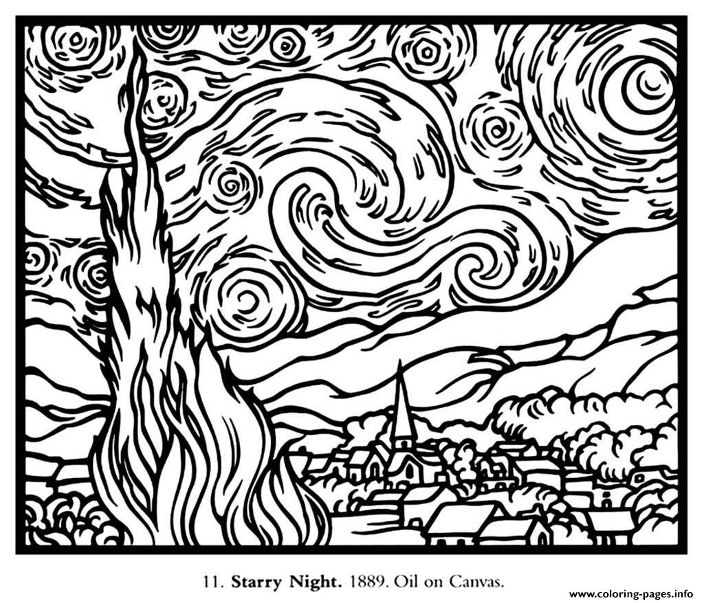 Adult Van Gogh Starry Night Large Coloring Pages Printable Adults