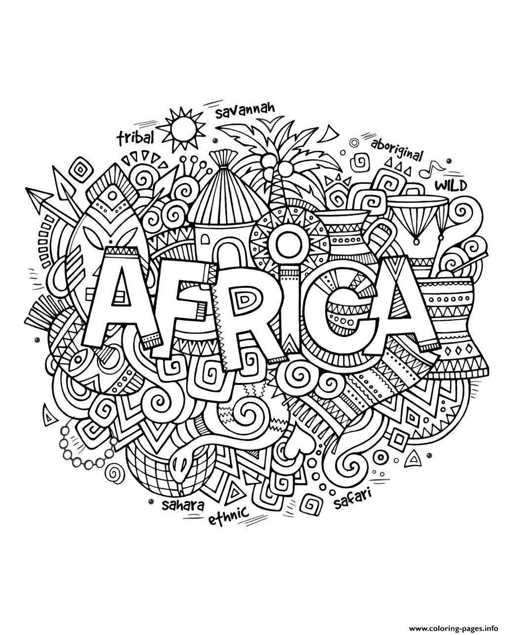 Adult Africa Abstract Symbols Coloring Pages Printable Doodle