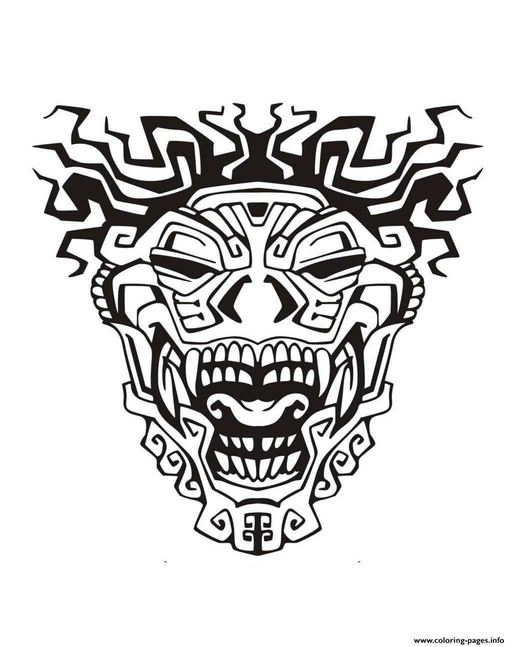 Adult Mask Inspiration Mayan Aztec 3 Coloring Pages Printable Art