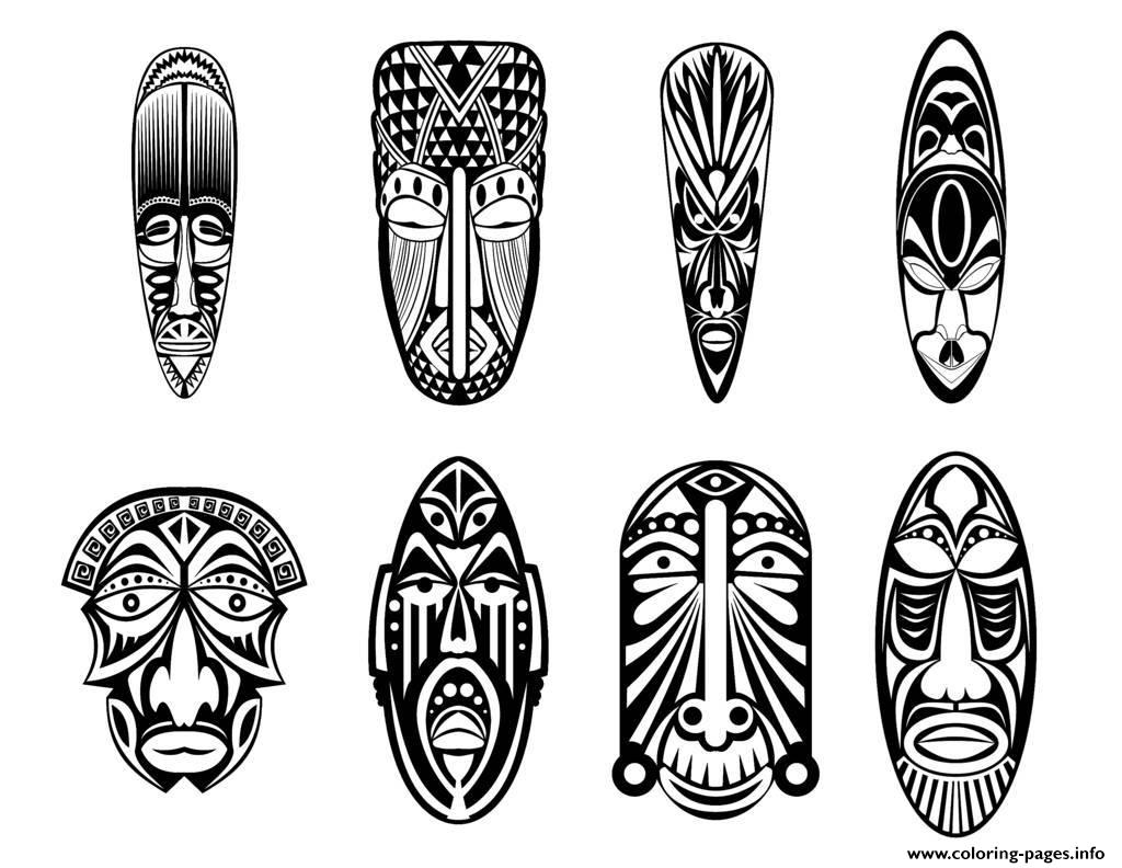 Adult 12 African Masks Coloring Pages Printable Adults