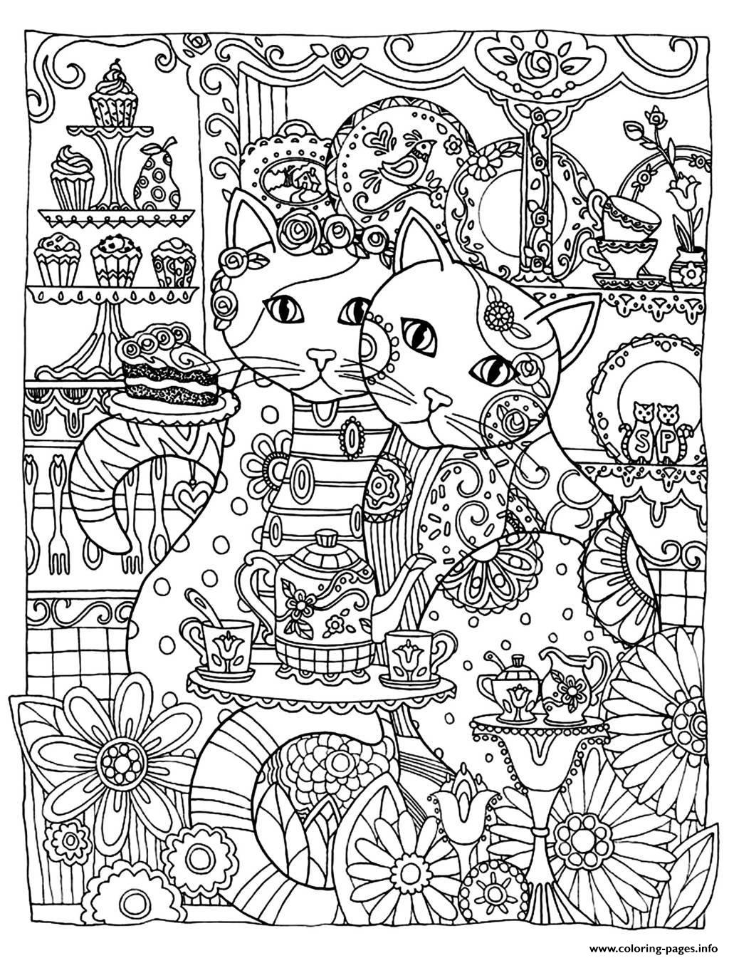Adult Two Cute Cats coloring pages