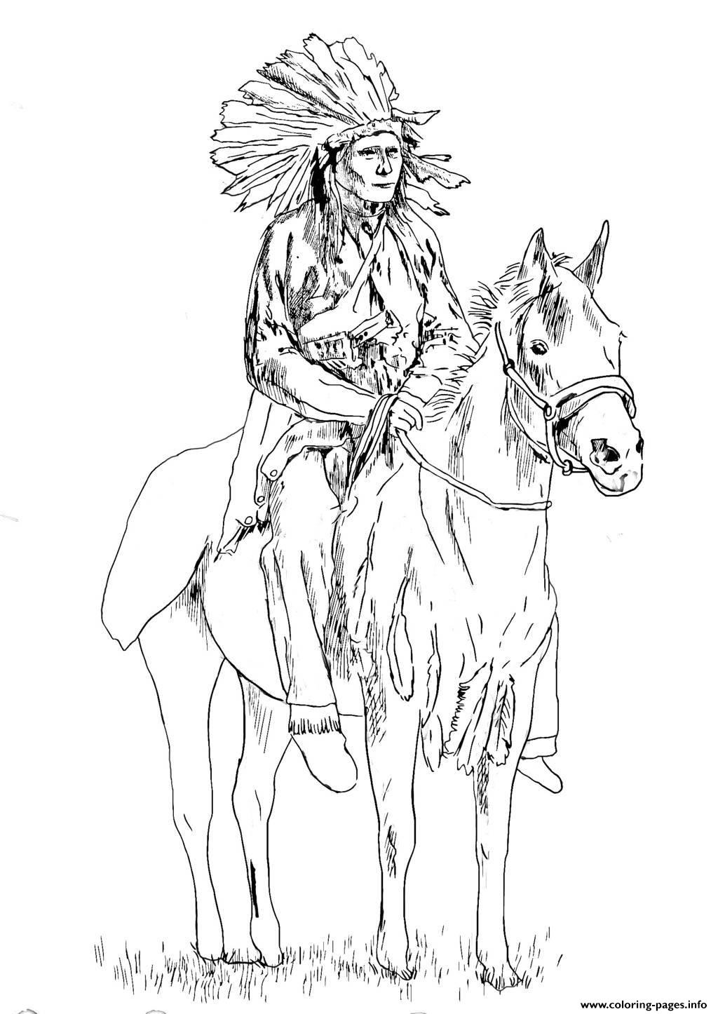 Adult Native American His Horse coloring pages