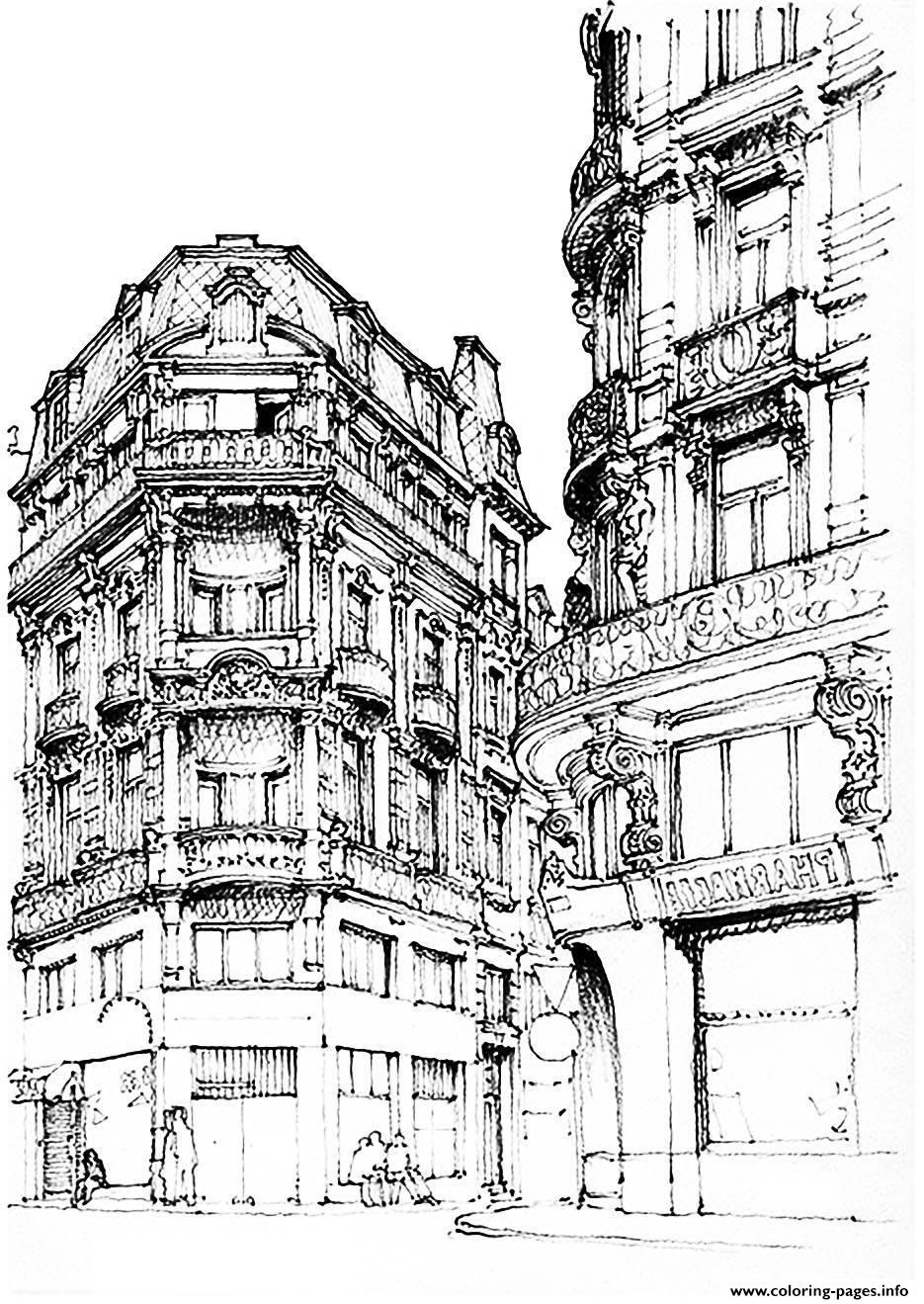 Adult Paris Street Coloring Pages Printable Adults