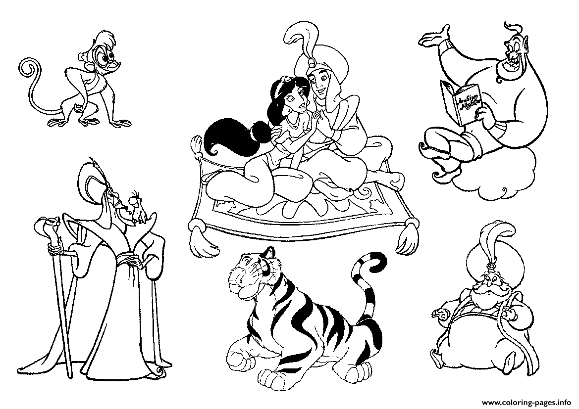 Aladdin All Characters Disney Coloring Pages3e64 coloring pages Print Download