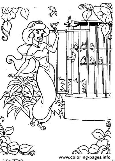 Jasmine Birds Cage Disney Princess Saaf5 Coloring Pages Bird Cages