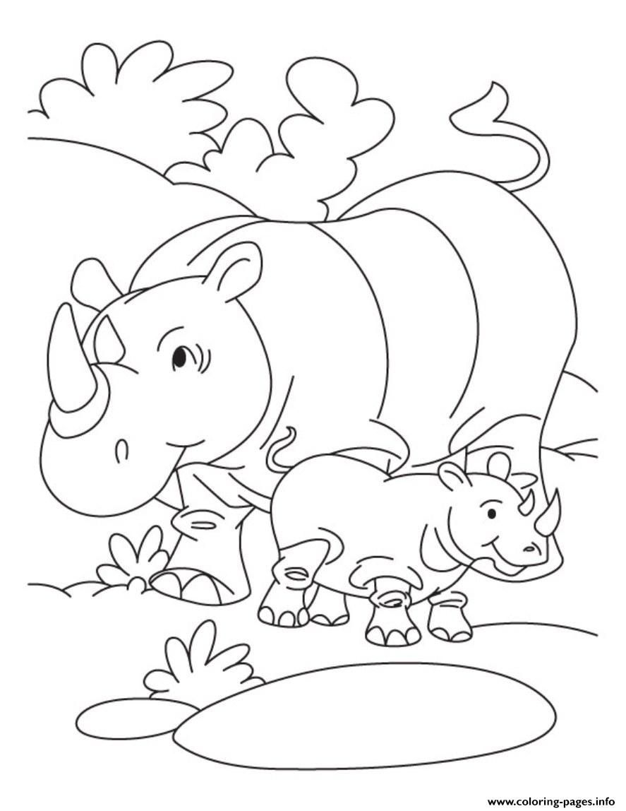 Rhino And Her Baby Free Animal S77c4 coloring pages