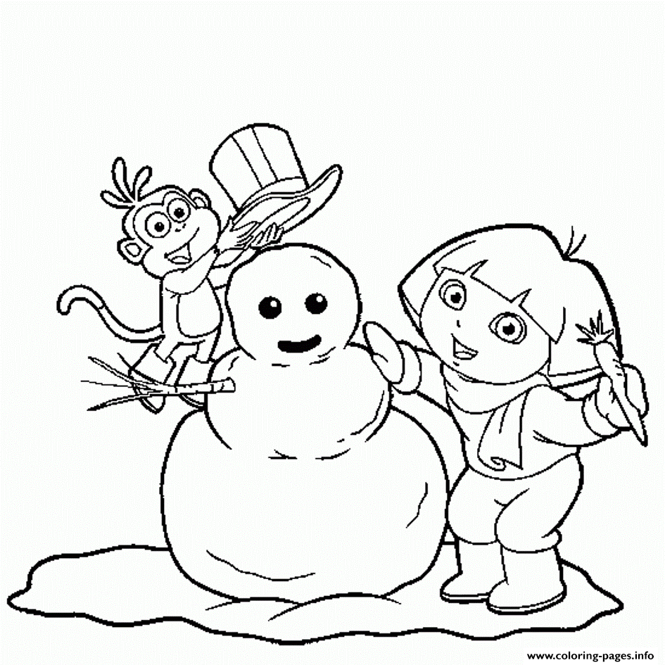 Dora And Boots Make Snowman S Winter942e coloring pages Print Download