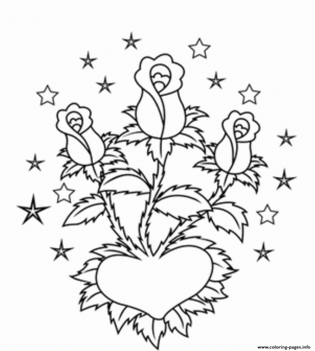 Roses In Heart Valentines Se84a Coloring Pages Printable