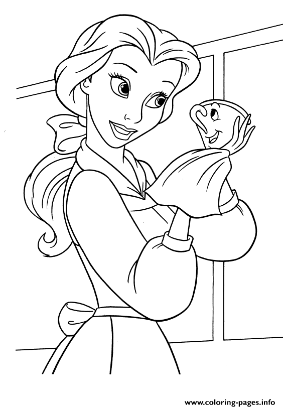 Belle Cleaning Chip Disney Princess F719 Coloring Pages Printable Princesses