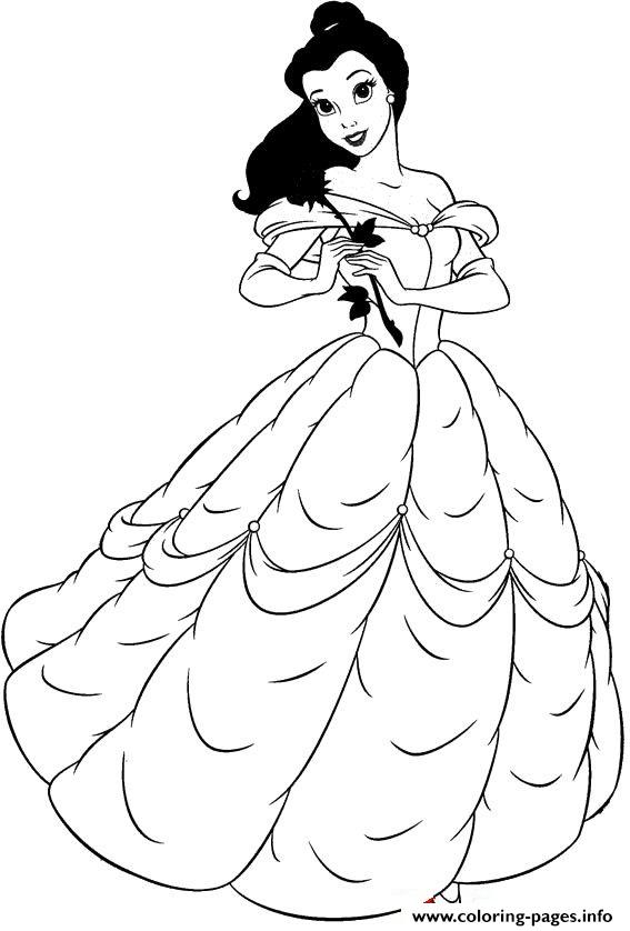 Belle In Beautiful Dress Disney Princess Ff42 Coloring Pages Printable
