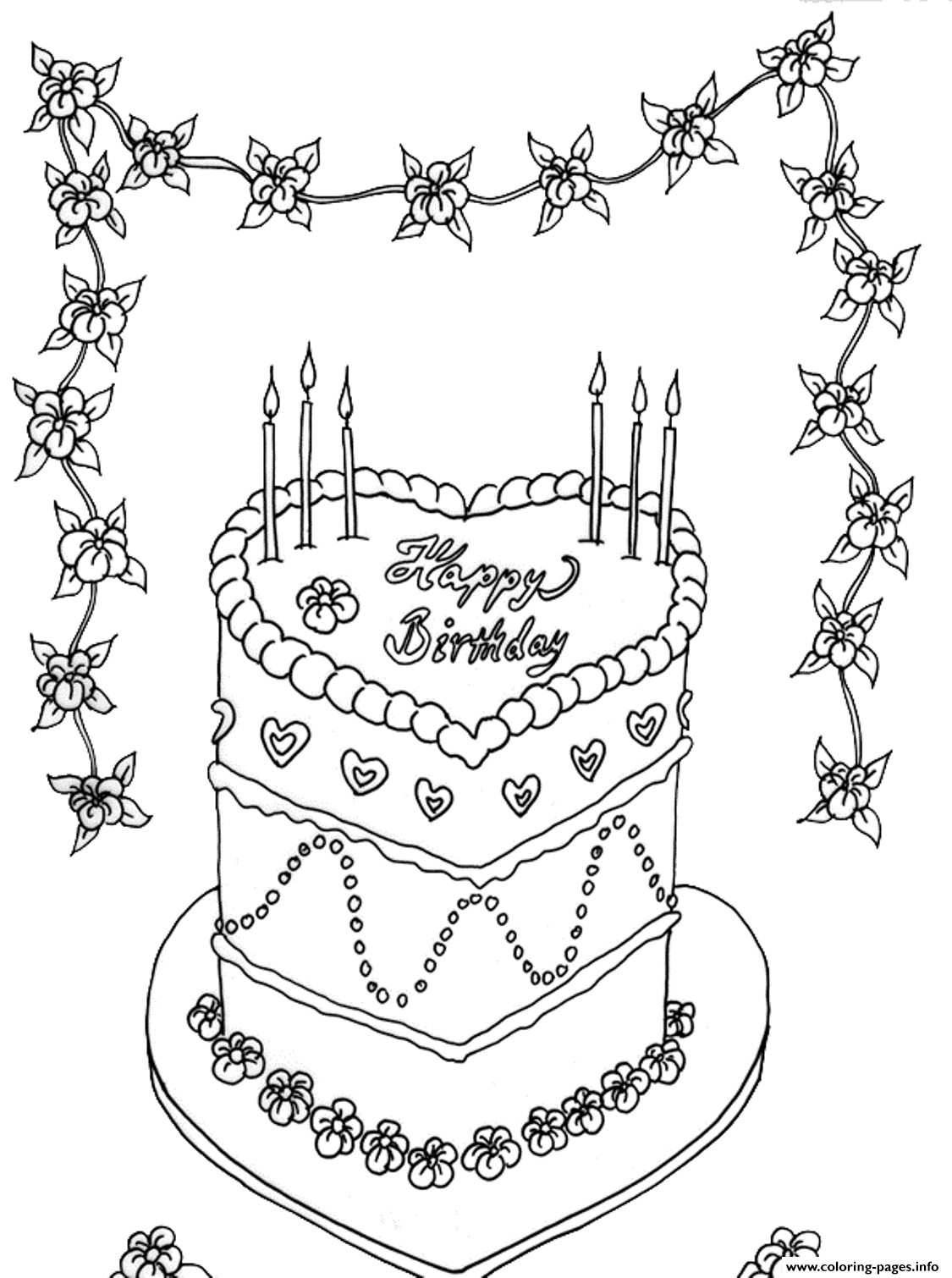 Love Birthday Cake A764 Coloring Pages Printable