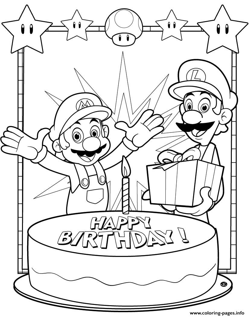 Super Mario Bros Happy Birthday Free87b6 Coloring Pages Printable Print