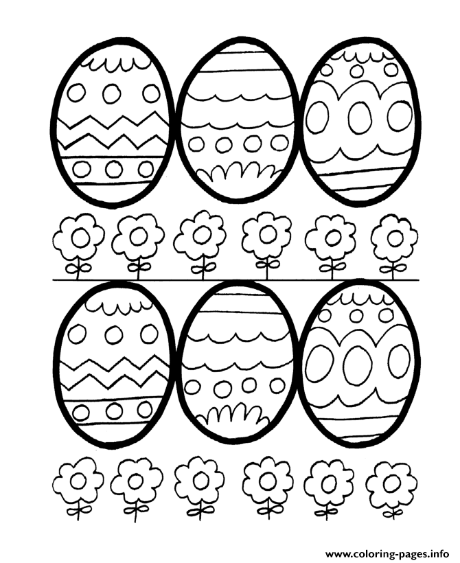 6 Easter Eggs Flowers Coloring Pages Printable