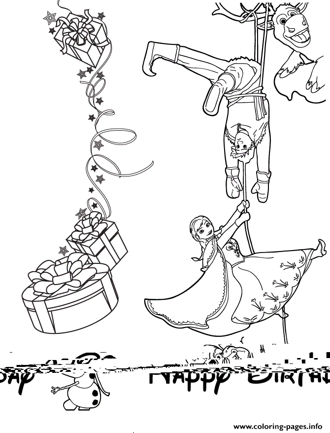Cast Frozen Wishes Happy Birthday Colouring Page Coloring Pages