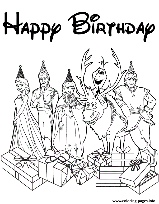 Disneys Frozen Cast Happy Birthday Wishes Colouring Page Coloring Pages