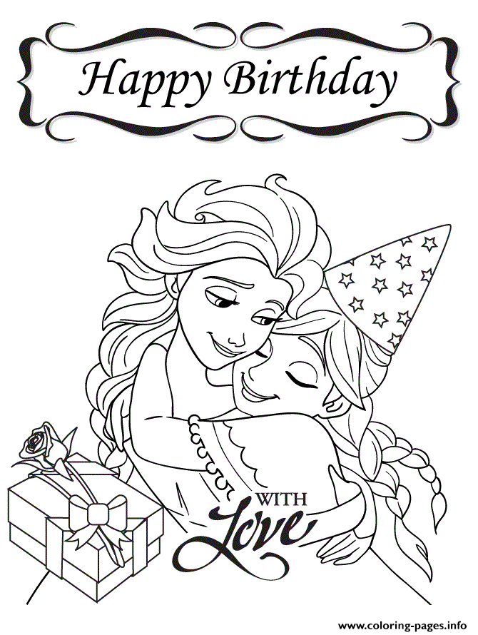 Frozen Happy Birthday With Love Colouring Page Coloring ...