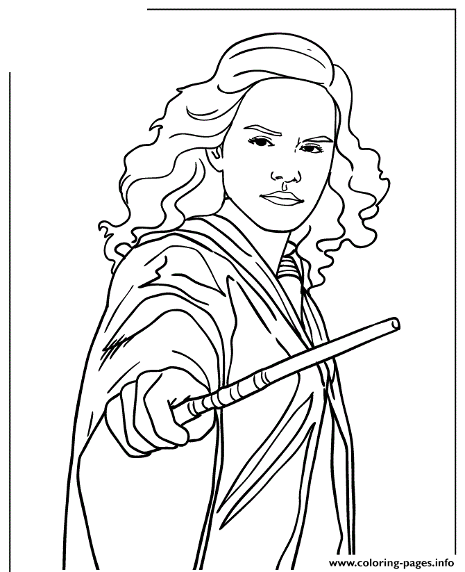 Harry Potter Hermione Granger Holding Wand Coloring Pages Printable Princess