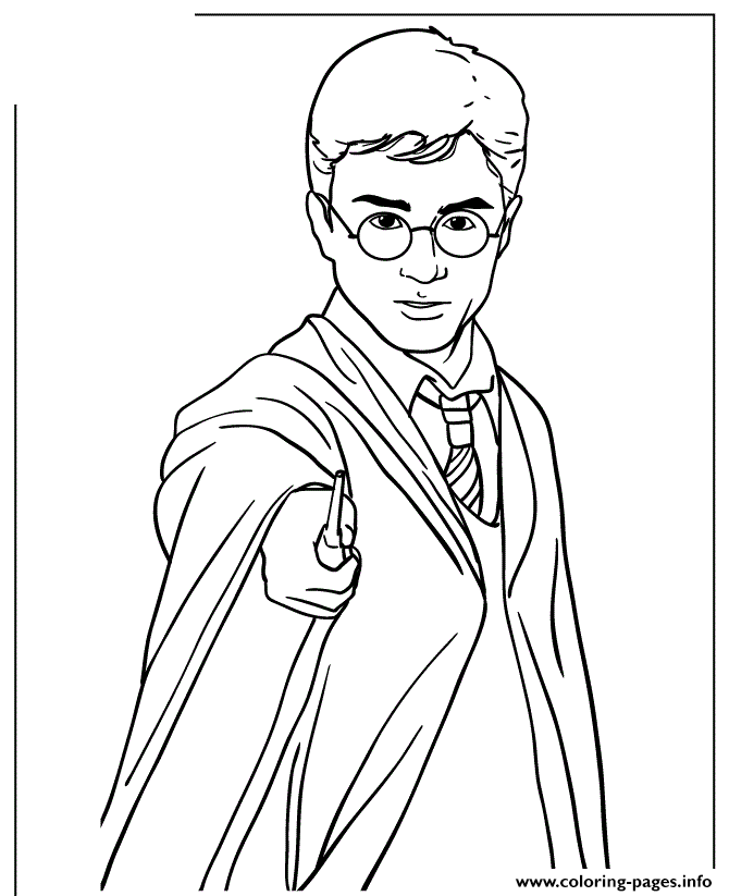 Harry Potter Holding Magic Wand Coloring Pages Printable
