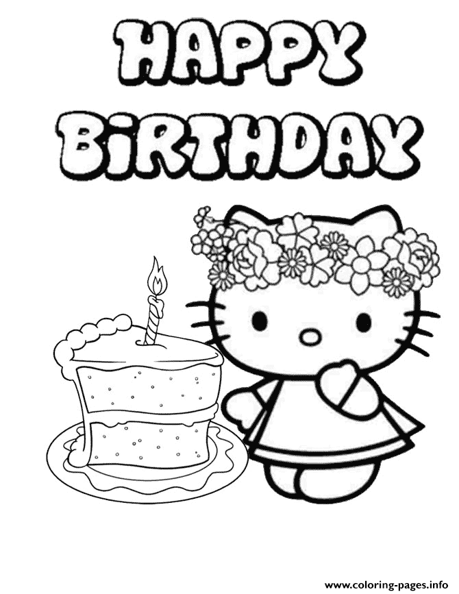 Hello Kitty Single Cake Birthday Coloring Pages Printable