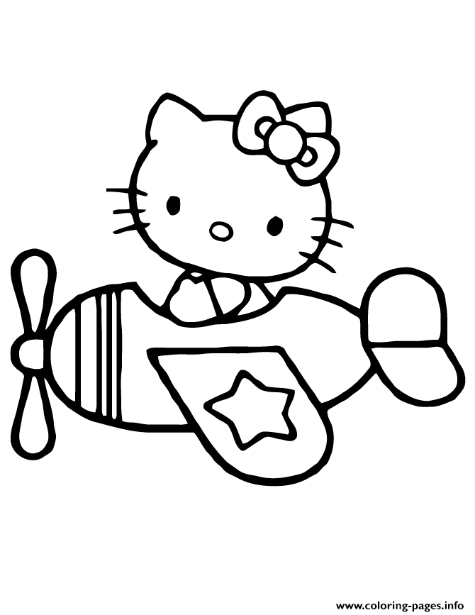 Kitty Flying Airplane Coloring Pages Printable Print Download 485 Prints