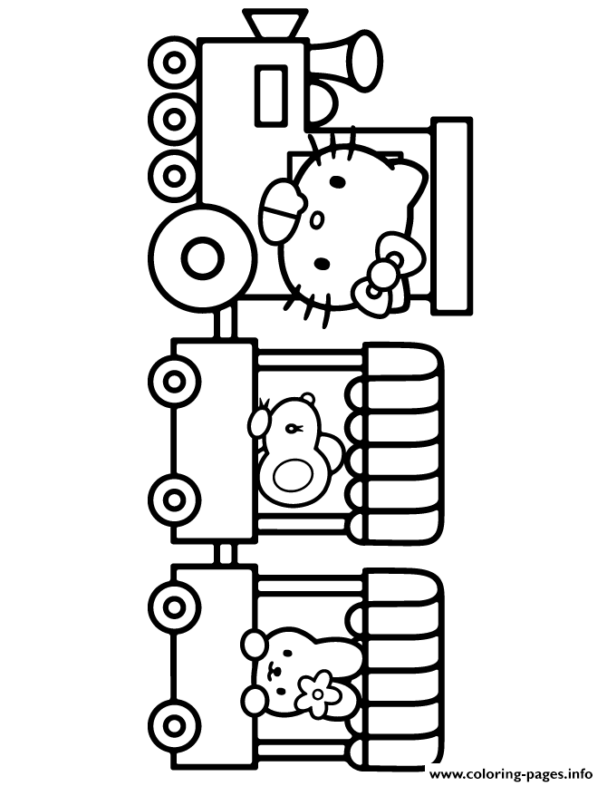 Hello Kitty Driving Train With Friends Coloring Pages ...
