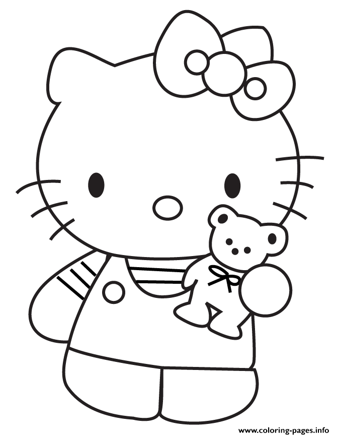 Kitty Showing Teddy Bear Coloring Pages Printable Girl