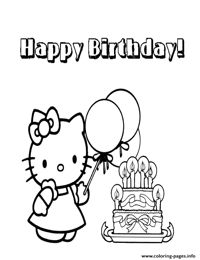 Hello Kitty Birthday Cake Coloring Pages Printable