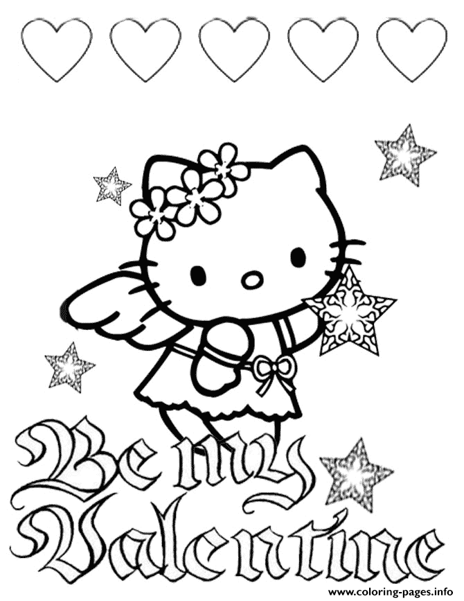 Hello Kitty Hearts And Stars Valentines Coloring Pages Printable