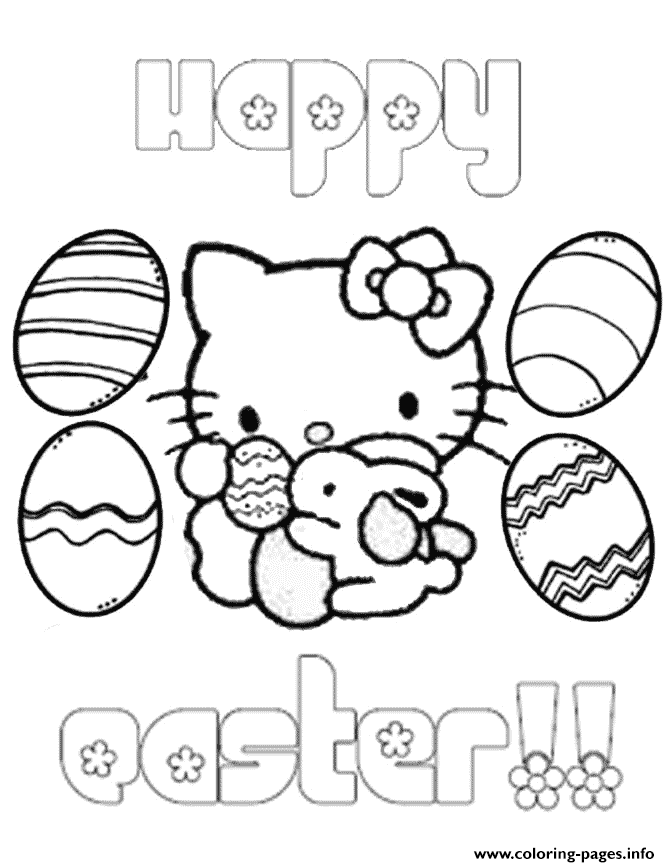 Hello Kitty Eggs Bunny Easter Coloring Pages Printable