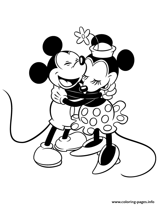 Classic Mickey Minnie Mouse Hugging Disney Coloring Pages