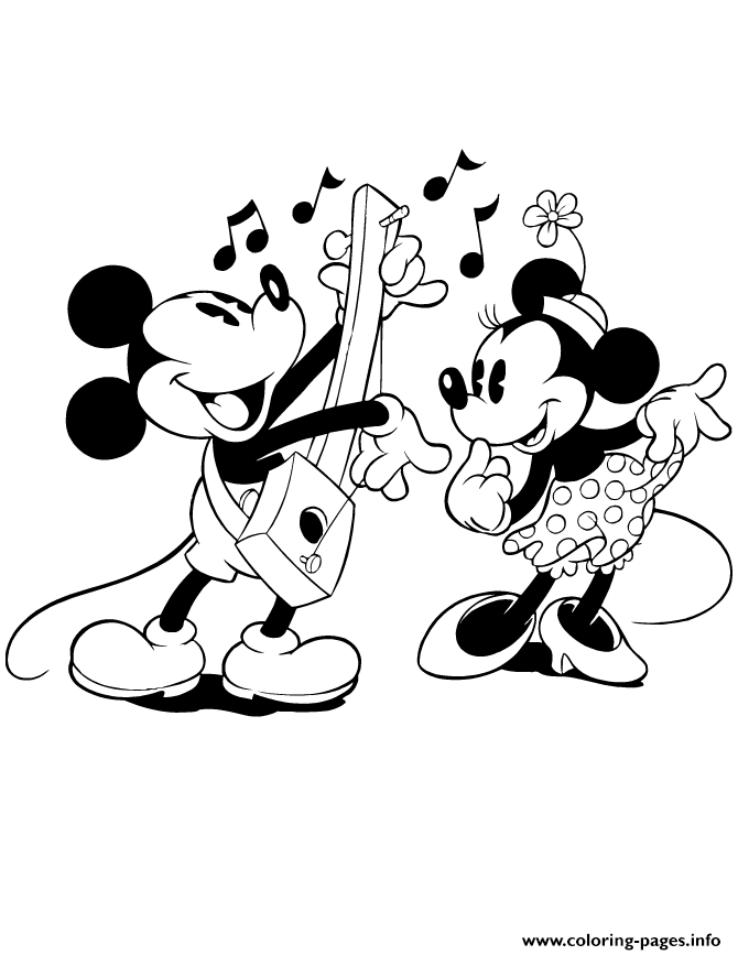 Classic Mickey Minnie Mouse Playing Music Disney Coloring Pages
