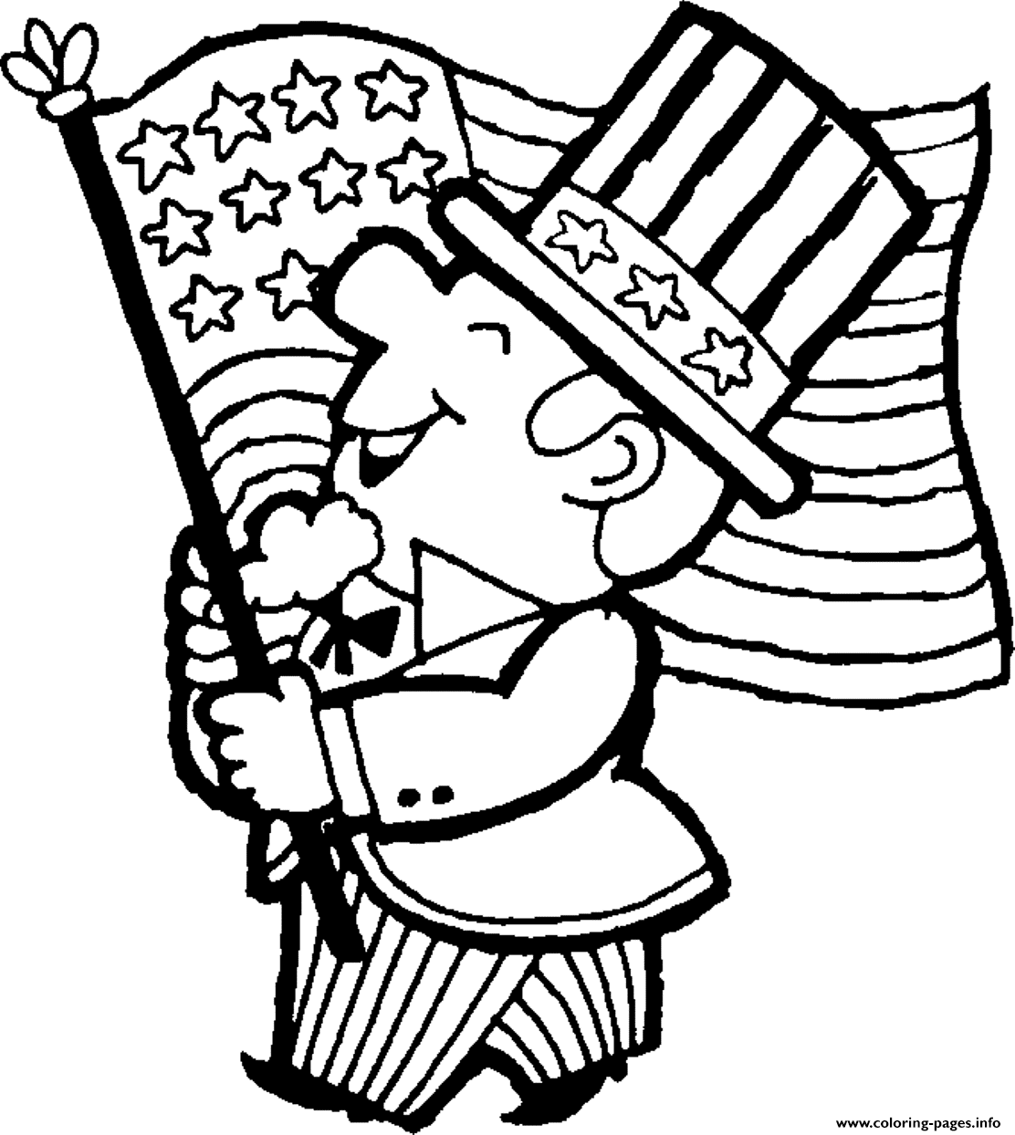 Gambar Waving American Flag Coloring Page Printable Kids Colouring
