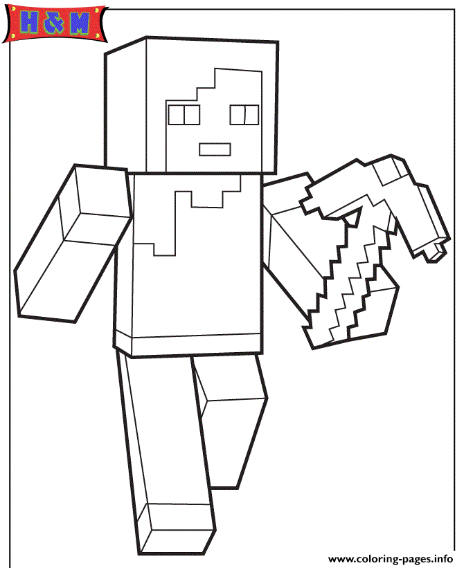Minecraft Character Alex With Pickaxe Coloring Pages Printable