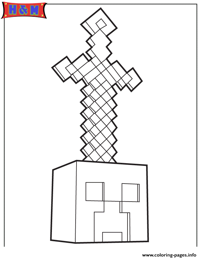 Minecraft Sword On Head Coloring Pages Printable
