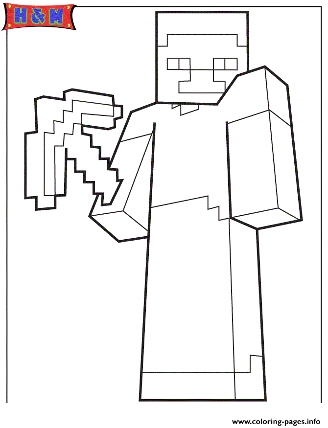 Minecraft Character With Pickaxe Weapon Coloring Pages Printable