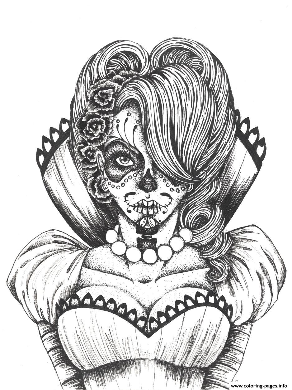 Sexy Sugar Skull Flowers Coloring Pages Printable