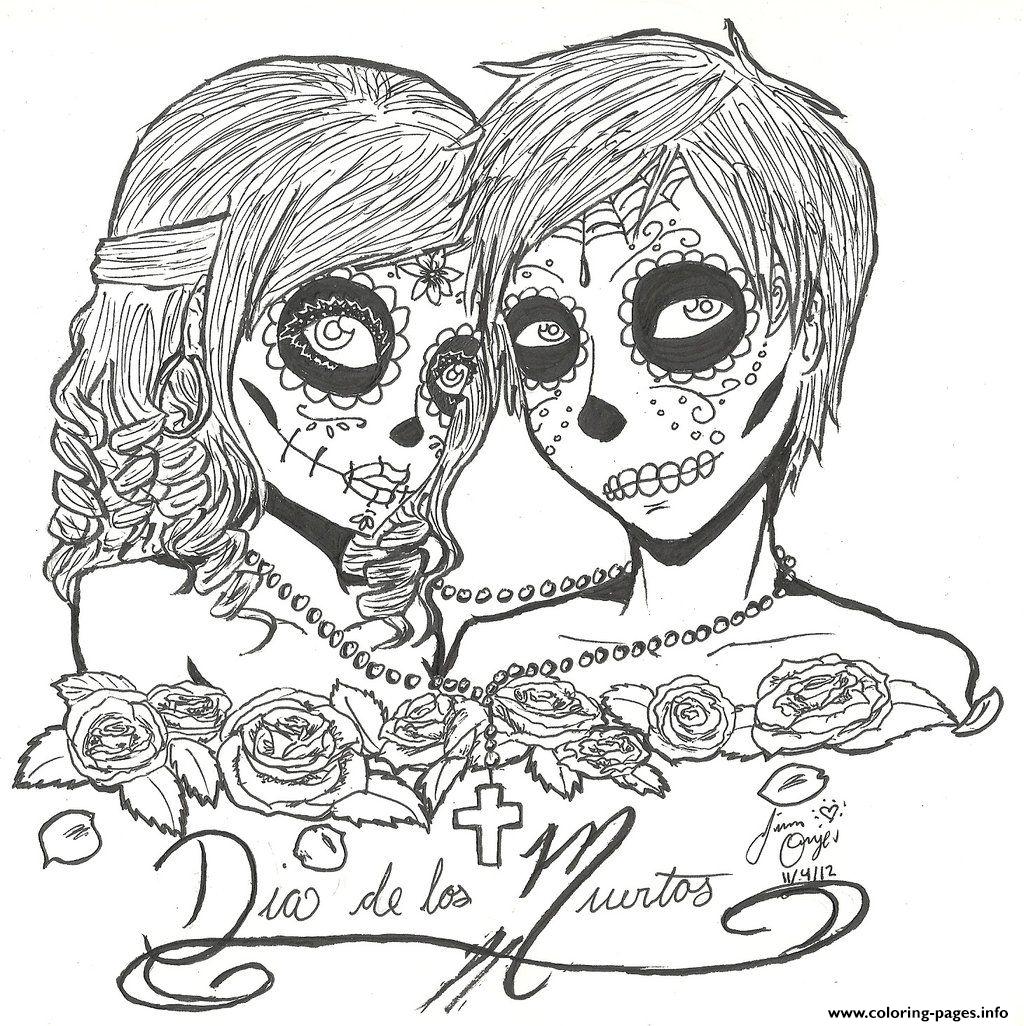 Skull Sugar Couples Love Coloring Pages Printable