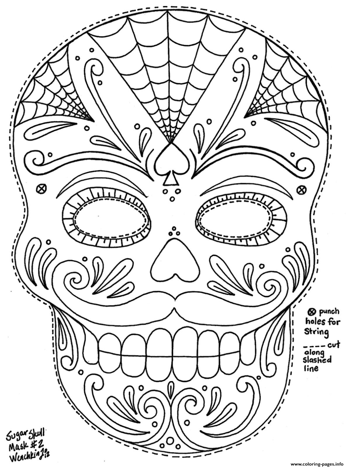 Sugar Skull Mask 2 Coloring Pages Printable