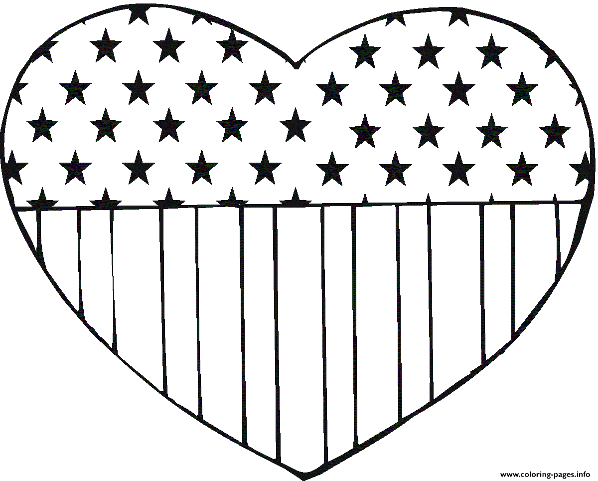 flag usa in heart shape america coloring pages