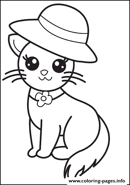 Super Cute Cat With Hat Kitten5fed Coloring Pages Printable