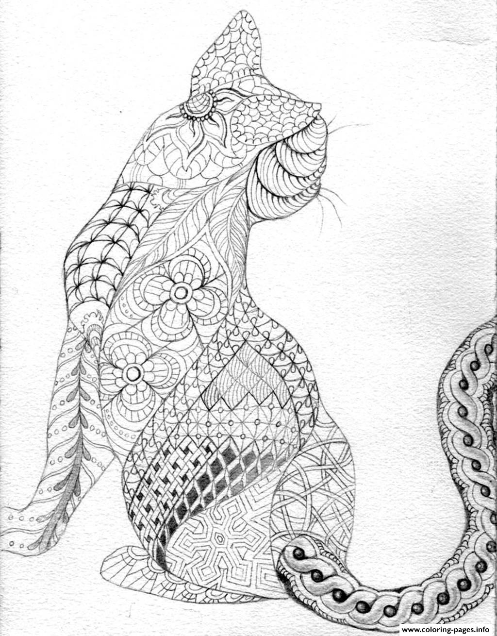 Adult Difficult Cat From Back Coloring Pages Printable