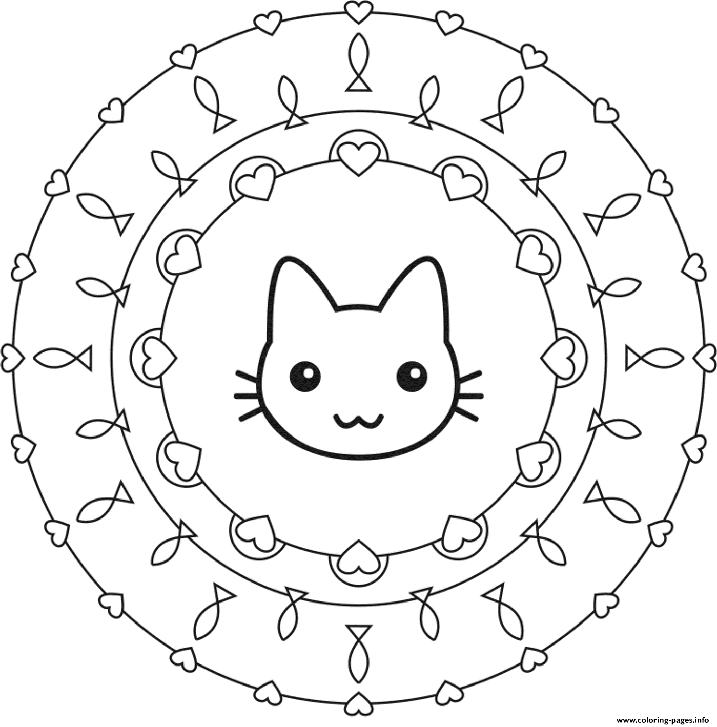 Cute Cat Mandala S170e coloring pages Print Download