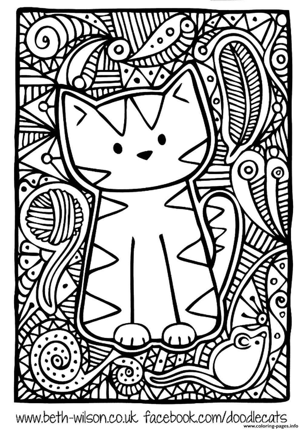 Kitten Adult Difficult Cute Cat Coloring Pages Printable Cats Kittens