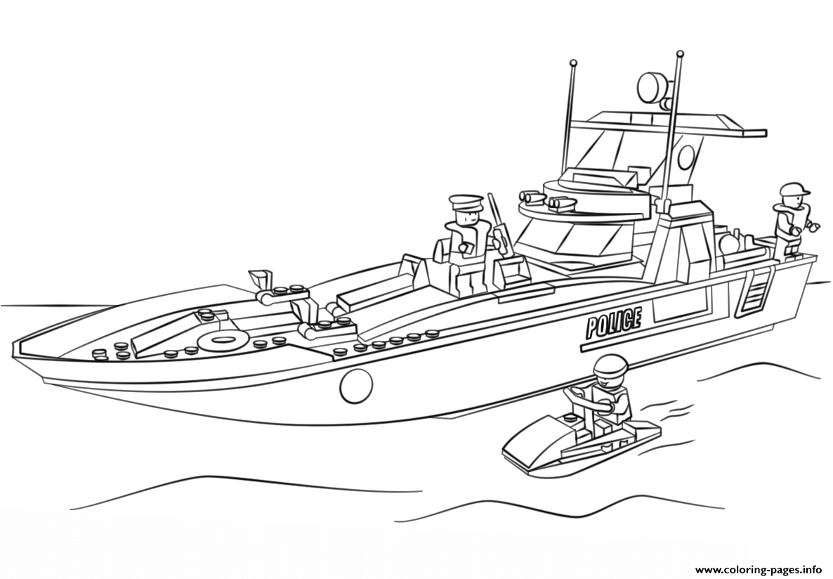 Lego Police Boat City Coloring Pages Printable