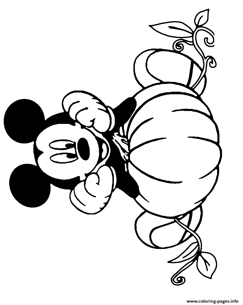 Mickey Mouse And A Pumpkin Disney Halloween Coloring Pages Printable