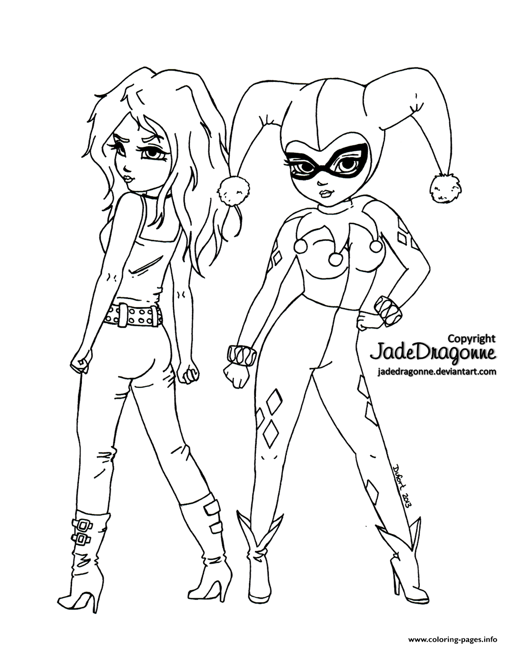 Two Girls Harley Quinn coloring pages