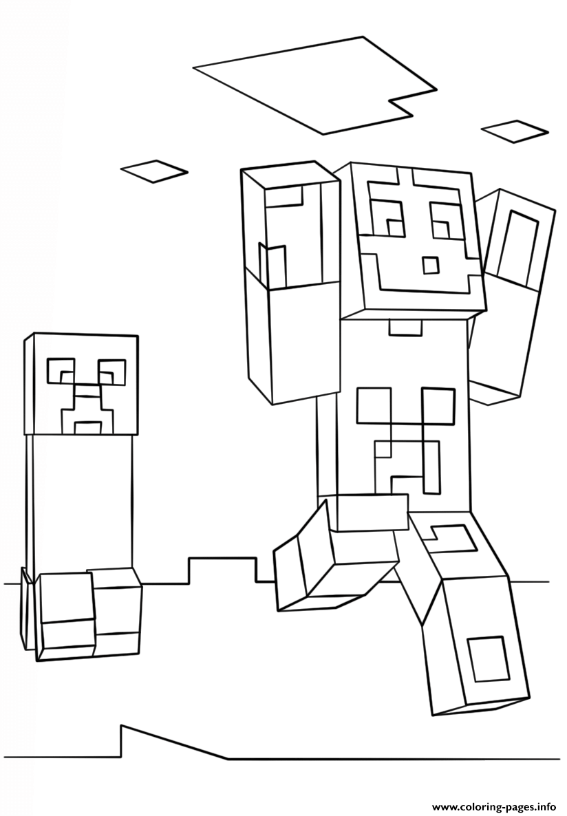 Minecraft Steve And Creeper Coloring Pages Printable